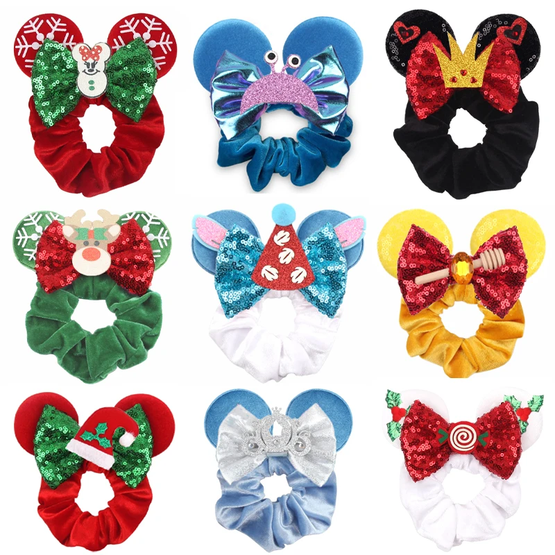 2024 New Mouse Ears Velvet Hair Scrunchies For Girls Women Sequins 4