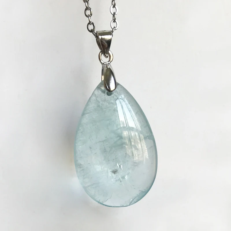 CSJ Natural Aquamarine Sterling 925 Silver Water Drop Energy Gemstone Fine Jewelry Necklace for Women Party Gift pendant necklace