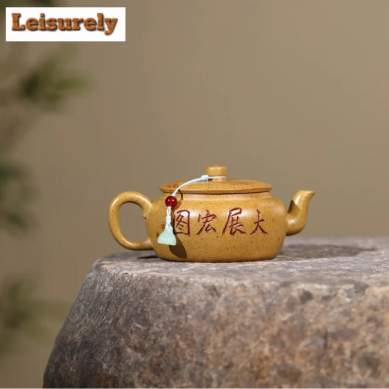 190ml Authentic Yixing Purple Clay Teapots Master Handmade Hawk Pot Raw Ore The Keel Gold Sand Kettle Chinese Zisha Tea Set Gift
