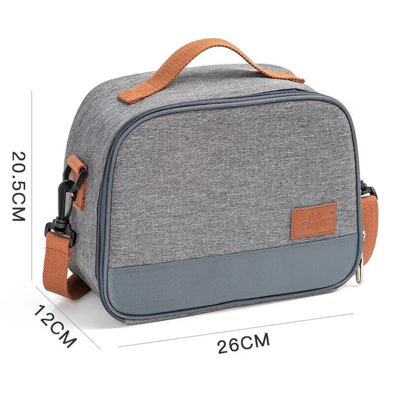 Fashion Portable Gray Tote Insulation Lunch Bag for Office Work School Korean Oxford Cloth Picnic Cooler Bags