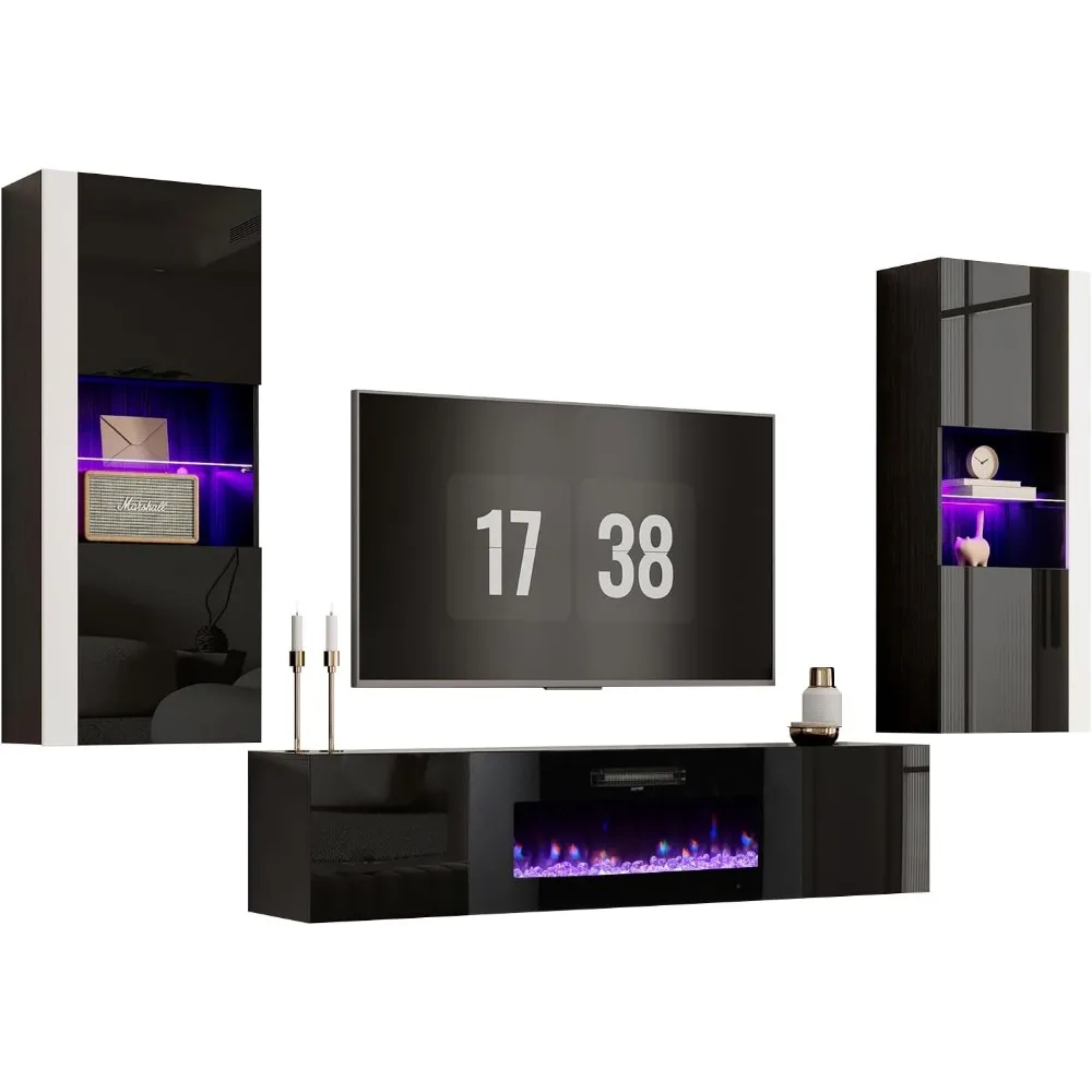 Wall Unit Entertainment Center with 40" Electric Fireplace, Includes 80" Floating Fireplace TV Stand, 2 X Wall Cabinets 6