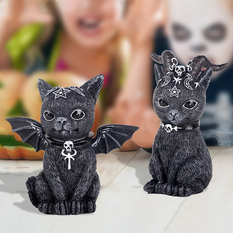 Estatua de gato mágico de Halloween, escultura de gato negro de diablo de  resina, estatuilla de jardín al aire libre, resina de césped, regalo de  decoración de Halloween de escritorio (C)