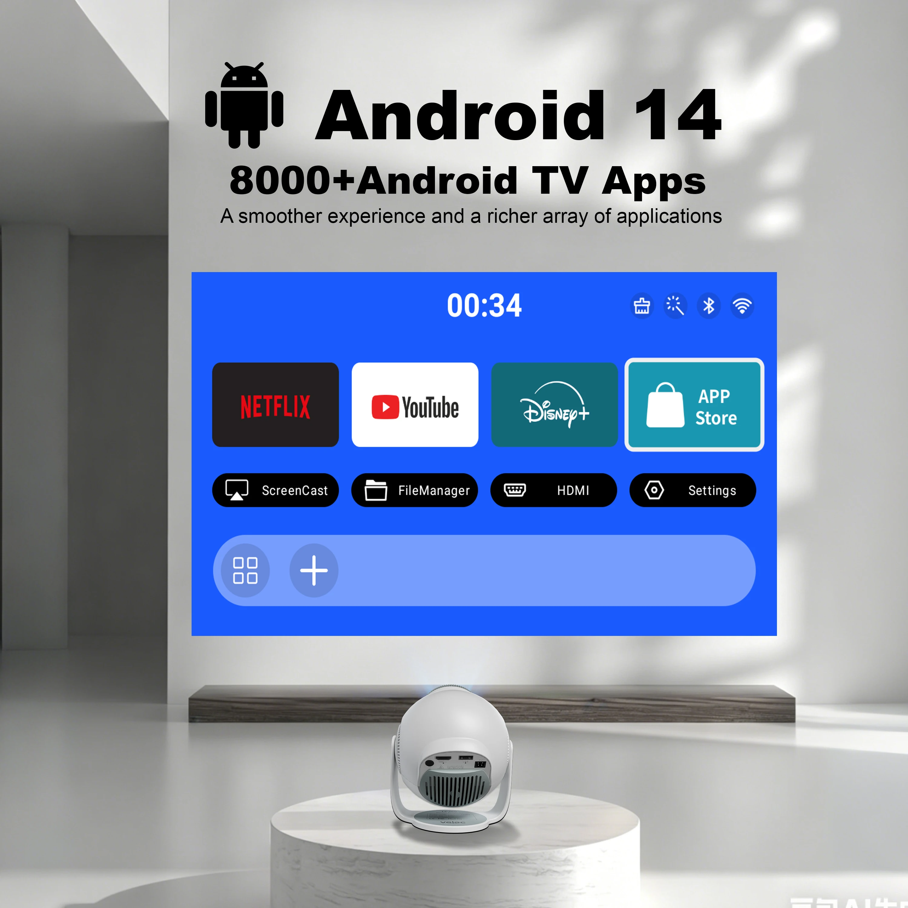 벨렉 8K 네이티브 프로젝터 올위너 H726, 450 ANSI 휴대용 TP360 안드로이드 14, Wifi6 BT5.4 탑재, 영화 홈시어터