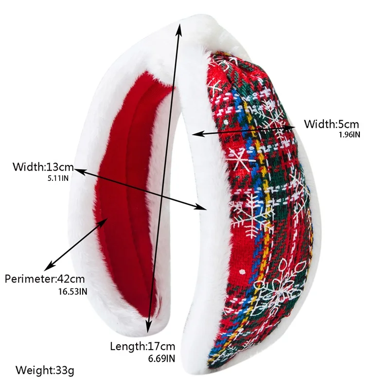 Christmas Snowflake Plaid Headband Wide Knotted Hair Hoop Hair Accessories Women Girls Band Party Favors Decorations