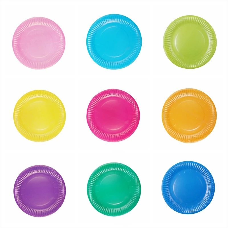 10pcs 7inch Multicolored Disk Disposable Paper Plates Cake Dish Baby