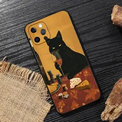 Whimsical Cat Art Soft Phone Case Cover - iPhone 14 Pro (Black1)