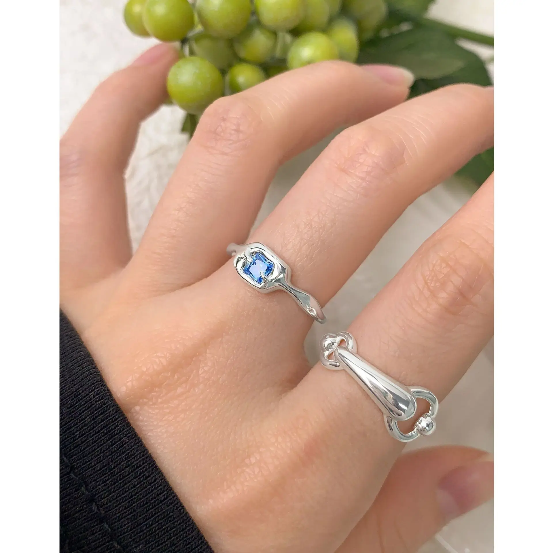 F.I.N.S S925 Sterling Silver Opening Ring Circle Crossed Smooth Adjustable Finger Fine Jewelry Anti-Allergic