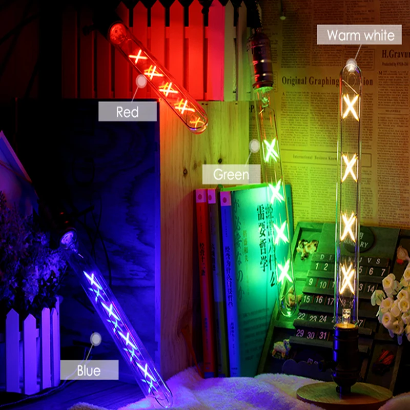 E27 Lamp Holder 8W Edison LED Filament Energy-Saving Bulb Long Strip Test Tube Lamp Flute T300 Green Red Warm White