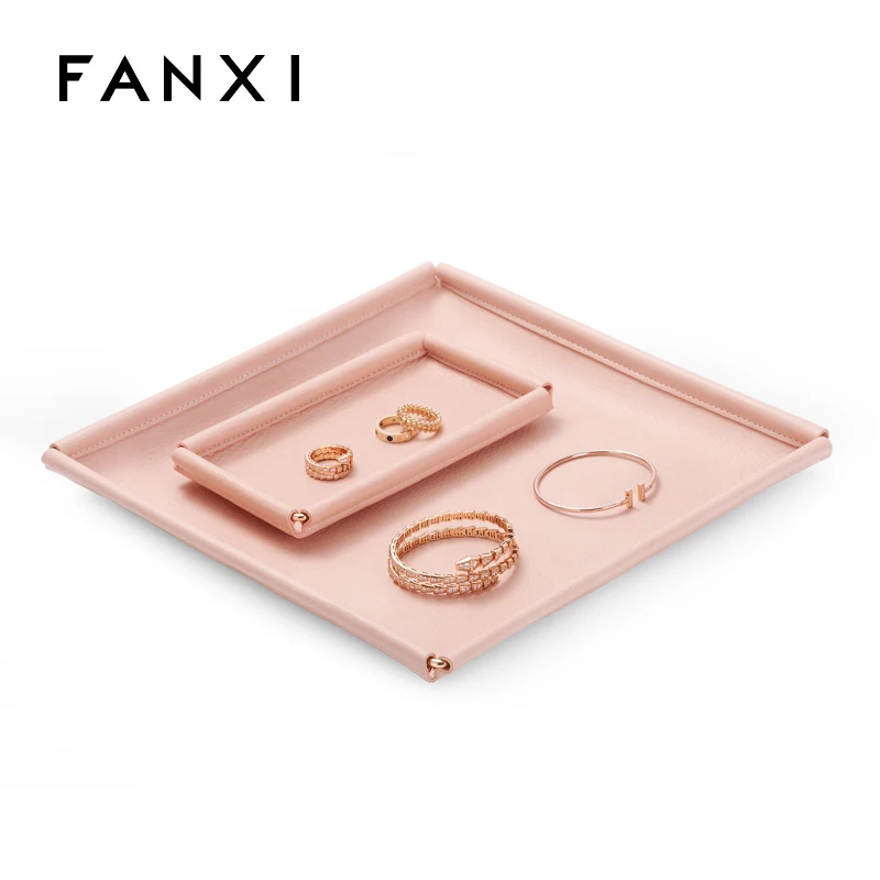 Jewelry tray creative pink PU leather edge necklace bracelet ring jewelry boutique display tray