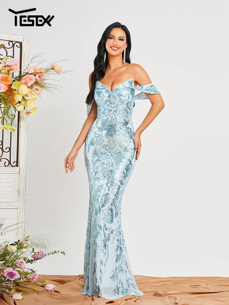 

Yesexy 2024 Floral Off Shoulder Sequin Mermaid Evening Elegant Beautiful Women's Wedding Birthday Party Dress