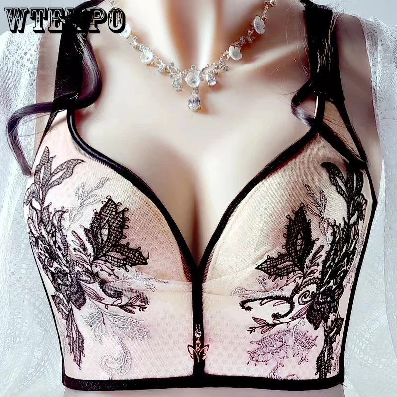 

New Large Size Exquisite Embroidered Bra Plus Size Women Gorge Push Up Thin Full Cup Bust Underwear Light Color D E Cup Lace