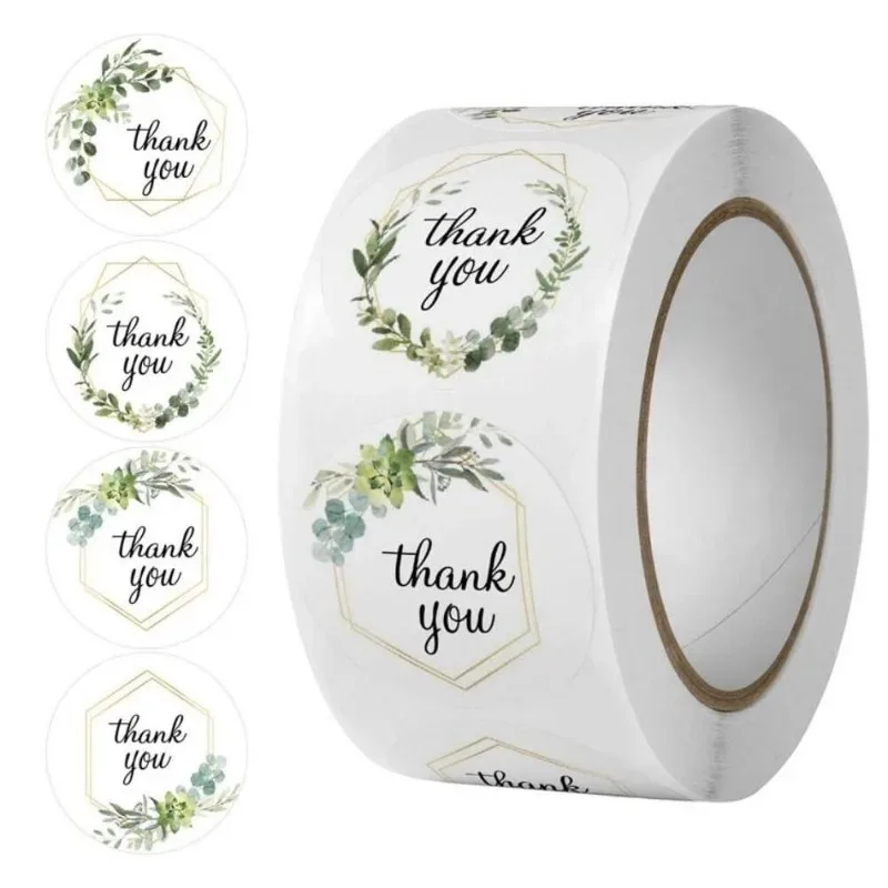 Floral Thank You Adhesive Labels for Scrapbooking Envelope Sealing Gift Wrapping Decorative Stationery Stickers