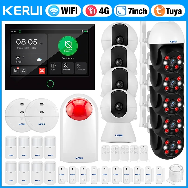 4G WIFI Home Alarm System 7 inch Large Touch Screen Alarm Panel Tuya Smart Anti-