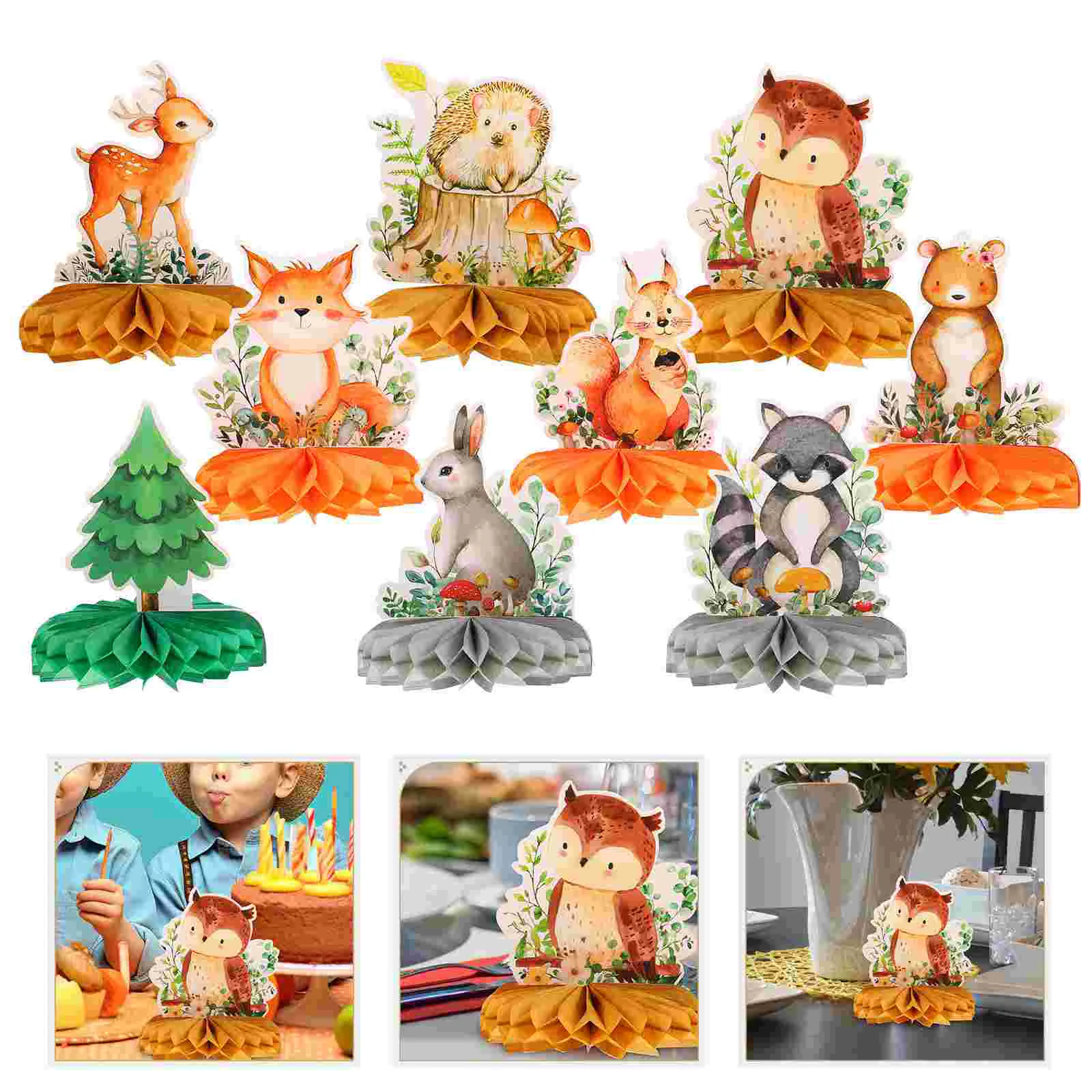 

9 Pcs Animal Honeycomb Ornaments Birthday Decoration for Girl Supplies Party Woodland Decorations Paper Props Child