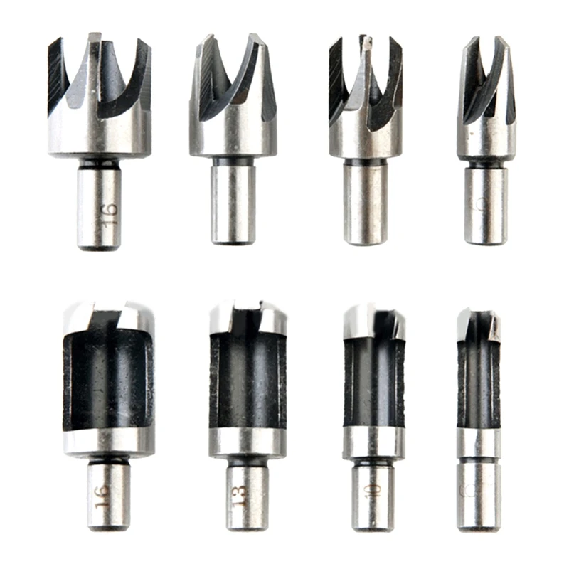 

8Pcs 5/8In 1/2In 3/8In 1/4In Wood Plug Cutter Straight And Taper Claw Drill Bit Set Saw Cutting Tool Woodworking Drill Bit