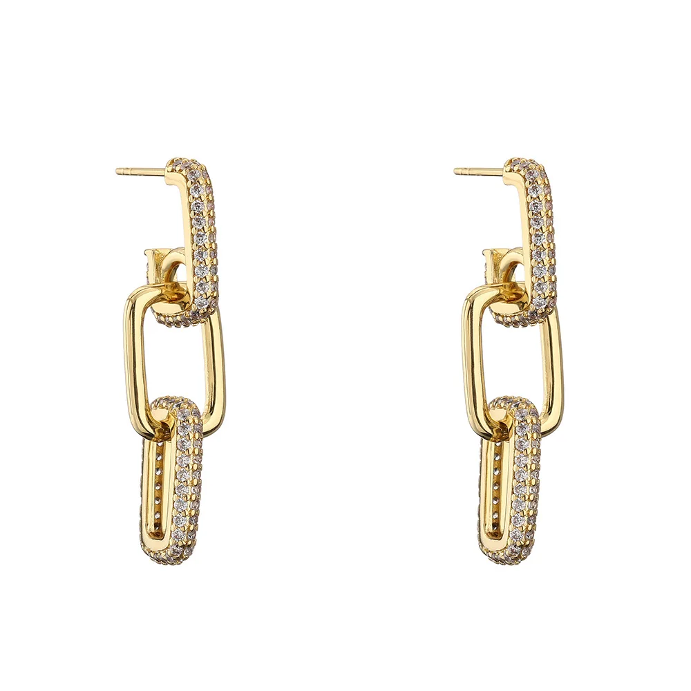 New Women's Earrings Plated with 18k Gold Crystal Zircon Rectangular Chain Earrings Popular Fashion Jewelry Couple Gift