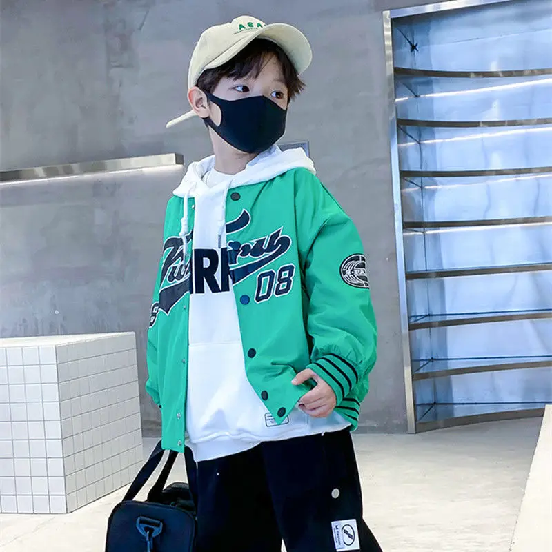 Teens Cotton Jacket Spring Teenager Casual Coat Kid Letter Hooded Zipper Children's Windbreaker Baby Boy Thin Coat Boys Clothes