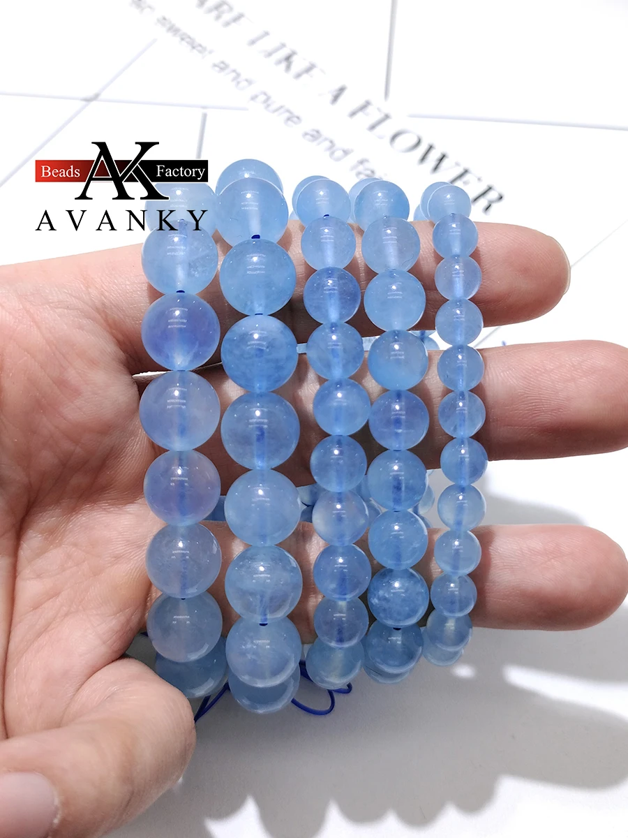 4A 5A Natural Stone Aquamarine Crystal Single Lap Necklace For Women Girl Birthday Gift Fresh Bracelets Fashion Jewelry 6-12mm