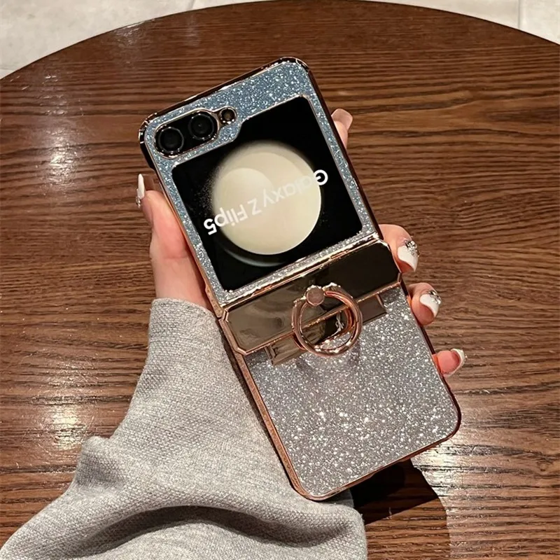 Luxury Glitter Diamond Bracket Case with Ring Holder and Gradient Plating