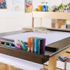 Kids Arts and Crafts Table and Chairs Set with Storage Shelves, Bins, Paper Roll for Drawing | Wooden Art Desk for Kids Playroom 3