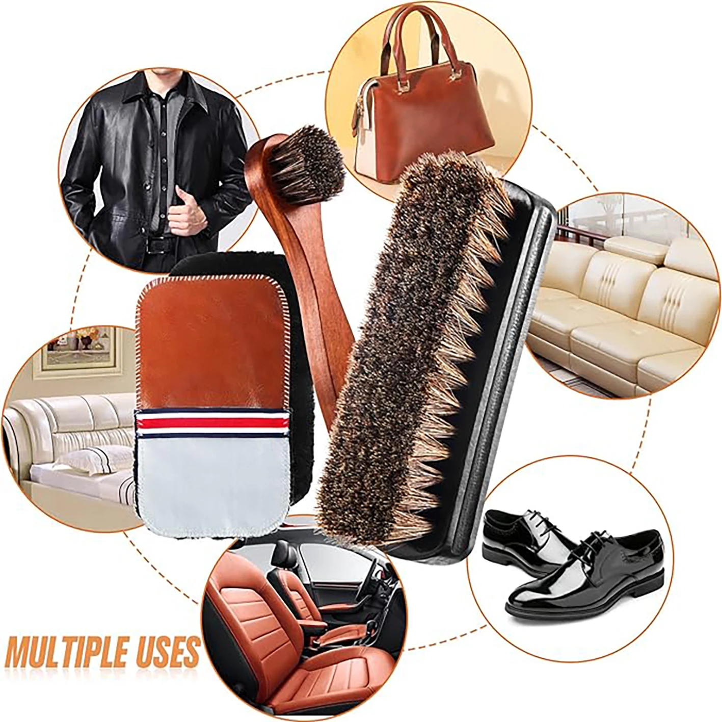 Shoe Cleaner Shoe Brush Horsehair Shoeshine Brush Kit Polish Applicator Cleaner Cleaning Brush with Microfiber Shoe Gloves