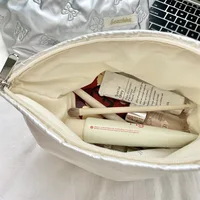 Ins Bow PU Quilted Bow Handbag Makeup Bag Skincare Products Wallet Inner Container Multi functional Storage Bag 2
