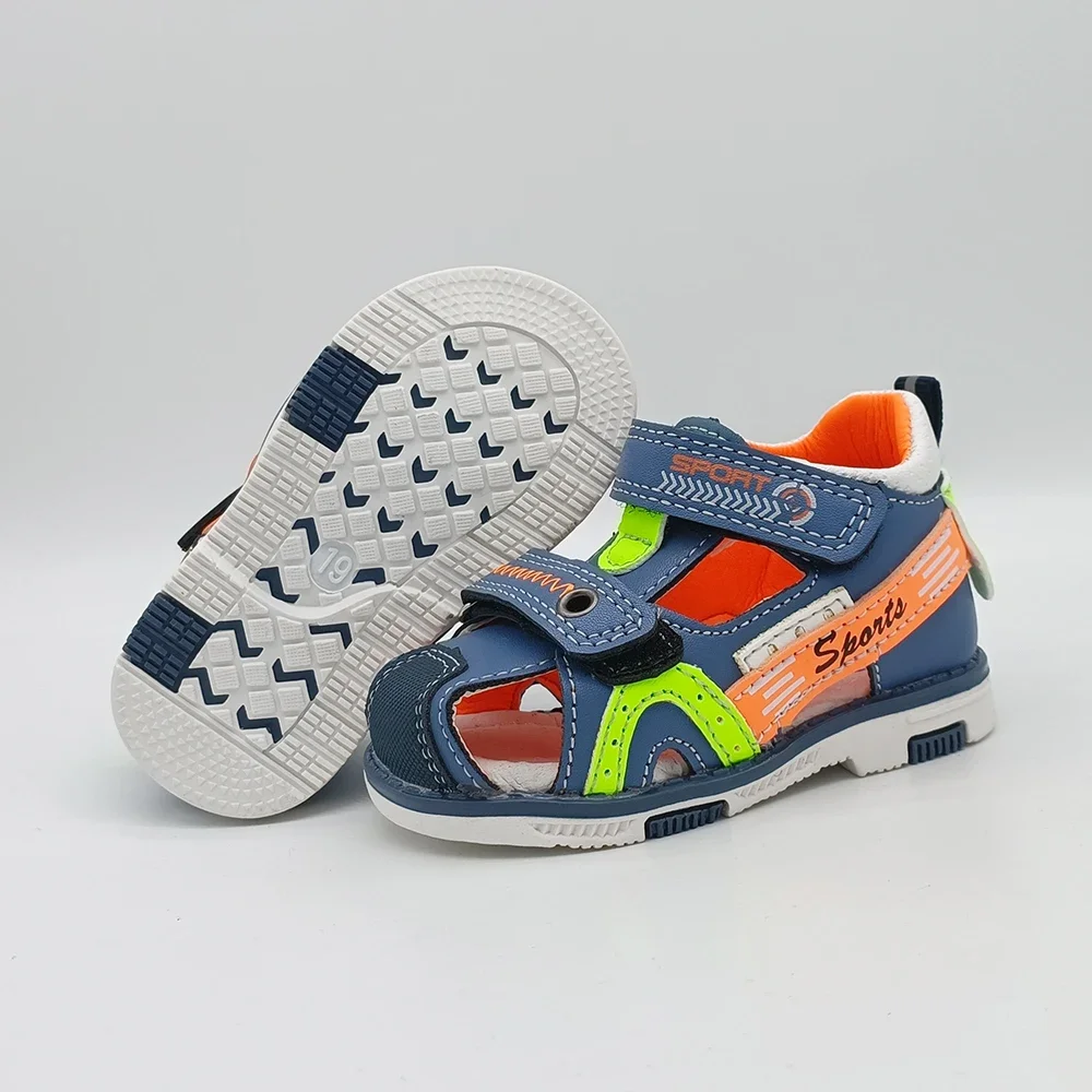 Fashion 1pair Summer Leather Orthopedic Boy Sandals antiskid Children Shoes, back hard Kids Shoes