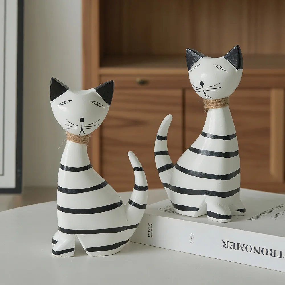 Set Decorativo In Legno Intagliato A Mano: Due Gatti Sul Divano - Statuette 15 Cm Per Amanti Dei Felini