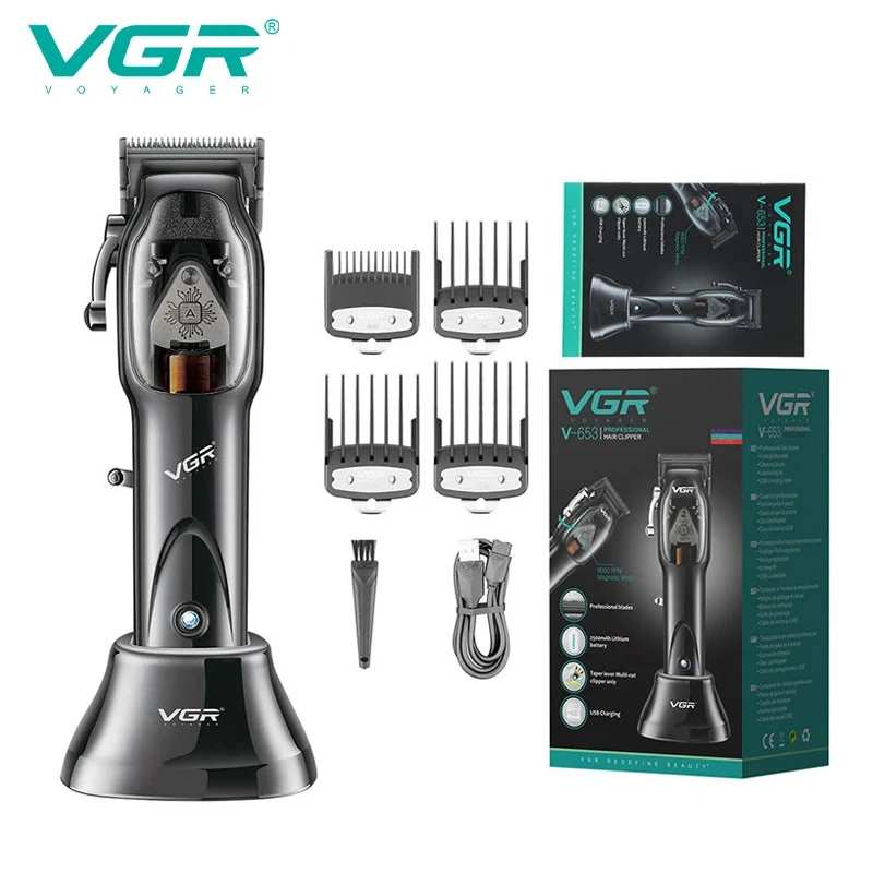 ماكينة قص الشعر الاحترافية الراقية VGR V-653 مع قا...