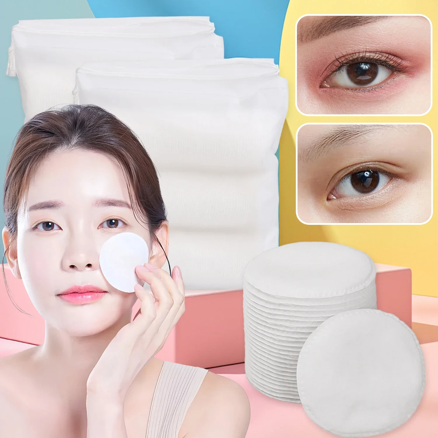 Description Picture 3 of item100/1000pcs Disposable Cosmetic Cotton Pads Soft Breathable Double-sided Round Facial Cleaning Makeup Nail Polish Remove Pads