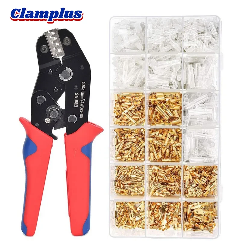 SN-58 와이어 터미널 압착 플라이어 래칫팅 클램프 도구 암/수 스페이드 커넥터 및 총알 커넥터 터미널 크림퍼
