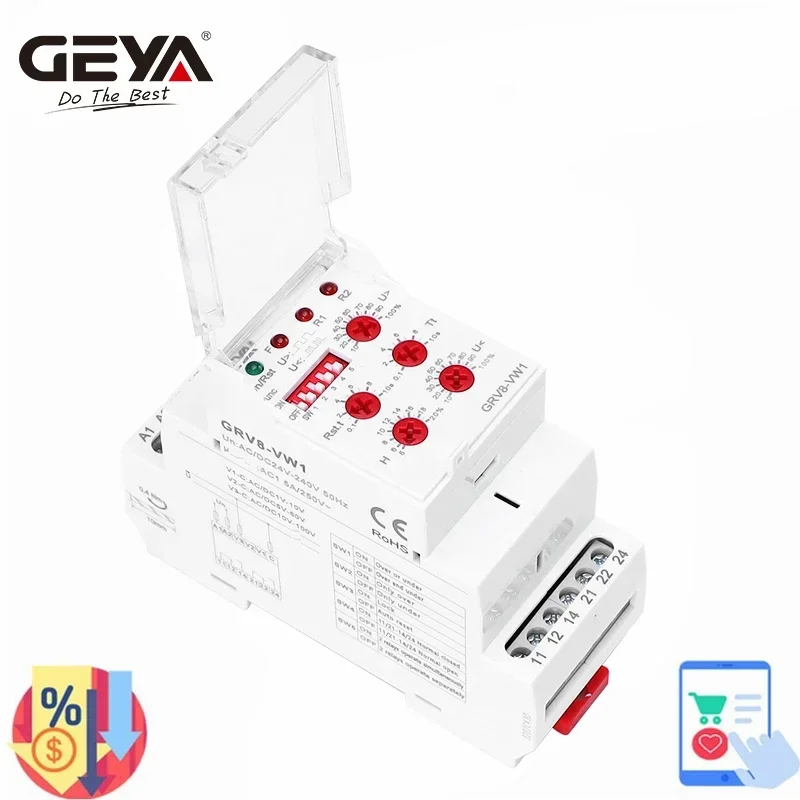 Geya Isolamento Relé de Tensão Sobretensão Subtensão Trabalhando Juntos ou Diretamente 5a 2spdt ac dc 1v600v Grv8-vw