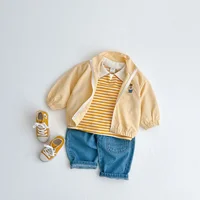 kids baby girls boys full sleeve embroidery bear solid color zipper top outwear infant children Wind and sun protection jacket 6