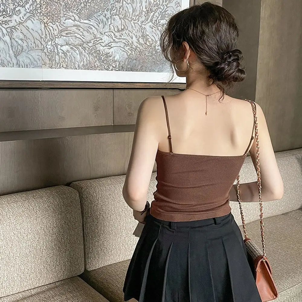 Comfort Breathable Lace Camisole Strap Bra Solid Color Summer Top Wire-Free Sexy Style Crop Top