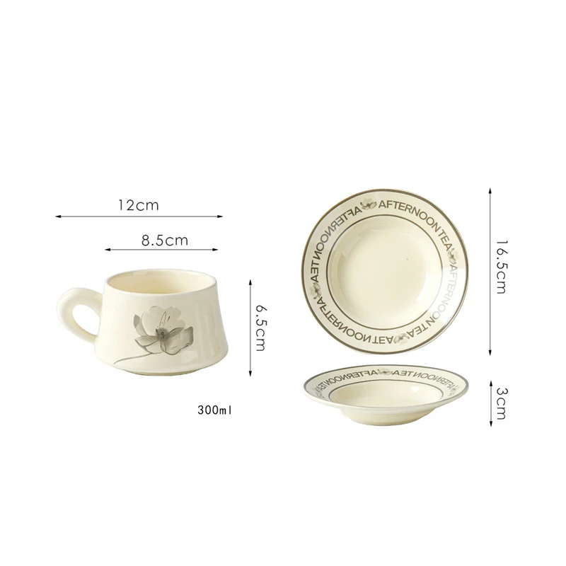 창의적인 꽃무늬 귀여운 컵, 가정용 사무용품 도자기 물컵, 미니멀리스트 스타일 커피잔과 접시 세트