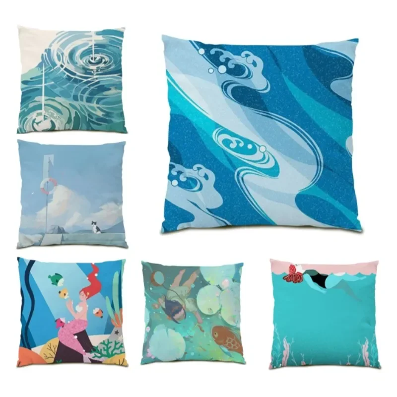 

Beach Seaside Pillow for Sofa Kids Room Home Decor Geometric Oil Painting Decor Luxury Cushion Cover Abstract Gift DE171