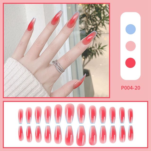 Detachable Long Coffin False Nails with Heart Clouds Designs Wearable Ballerina Fake Nail Full Nail Tips Press On Nails