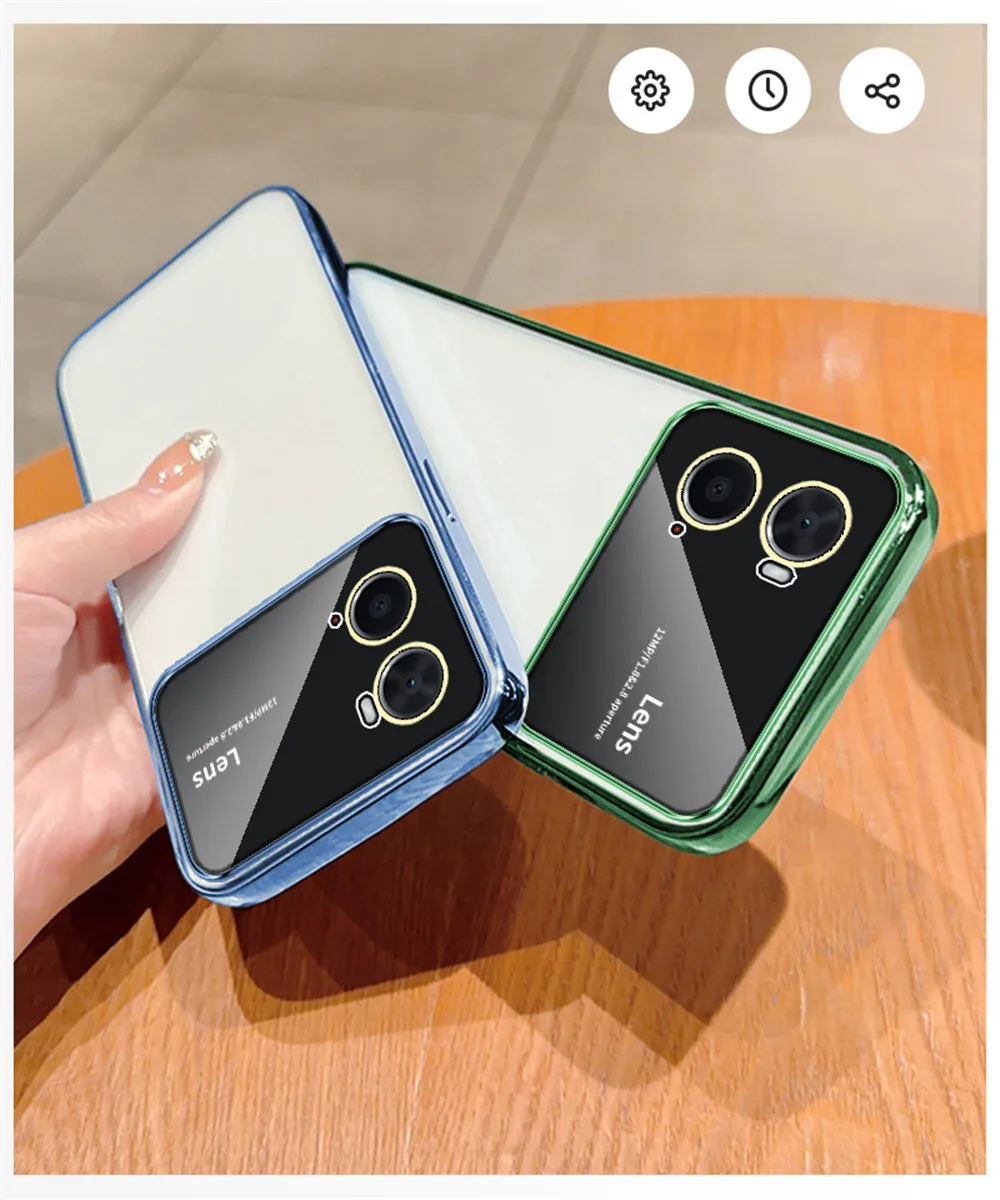 Plating Clear Large Window Phone Case For Oppo A74 A54 A53 A55 A57 A77 A94 A31 A8 A9 A5 A15 A16 A16K A17 Lens Protection_voghion.com