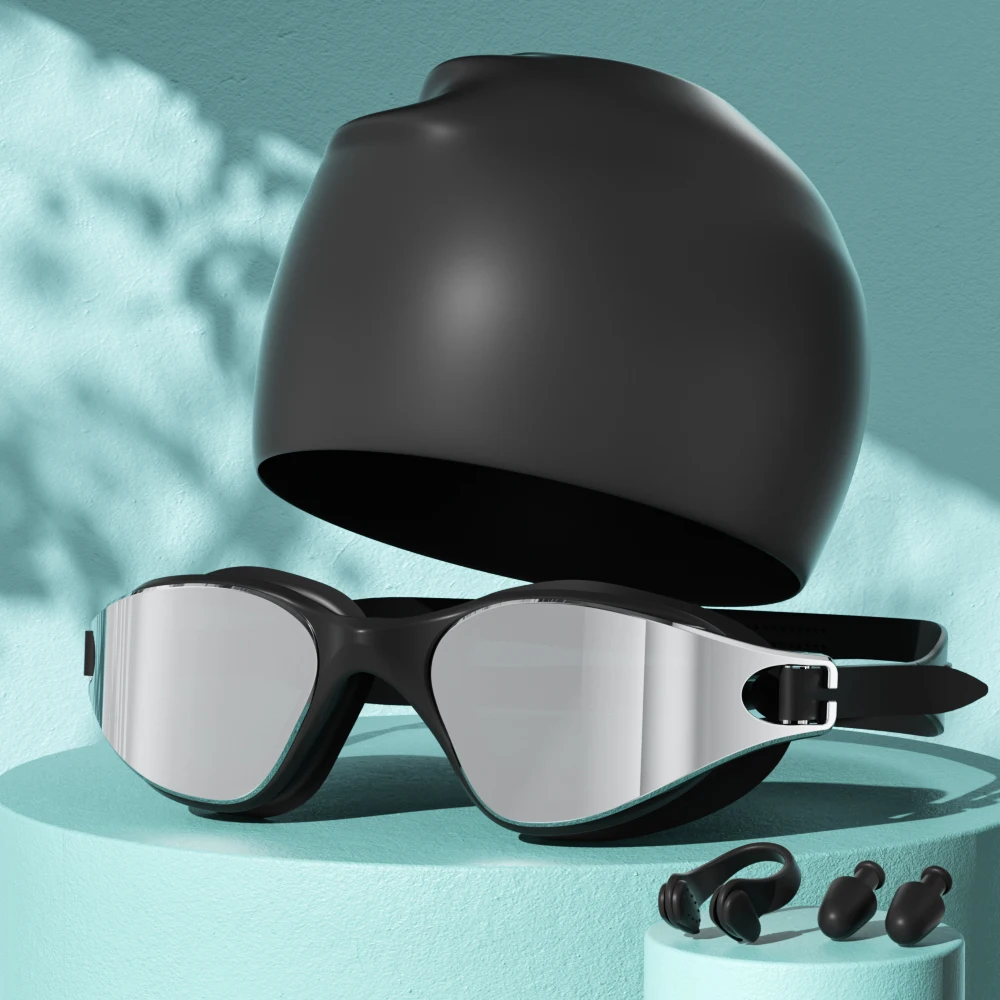 Lunettes de natation adultes complètes avec bonnet, pince-nez et bouchons d'oreilles