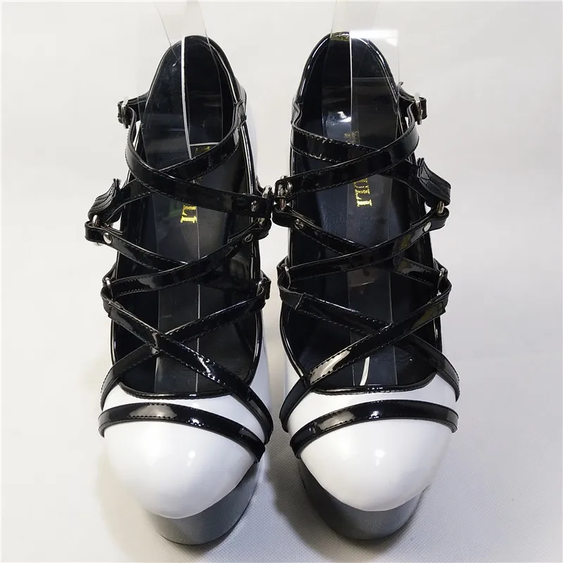 Fashion Closed Toe Single Shoes Temptation Super-Elevation 15cm Women's Thin High Heels 6 Inch Cross-Tied Cover Heel dance shoes