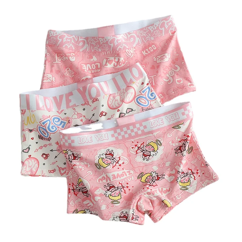 

HaleyChan 3Pcs Women's Cotton Cartoon Printed Underwear Trans Lesbian Tomboy Gay's Boxer Briefs Cute Pink Panties Sport Lingerie