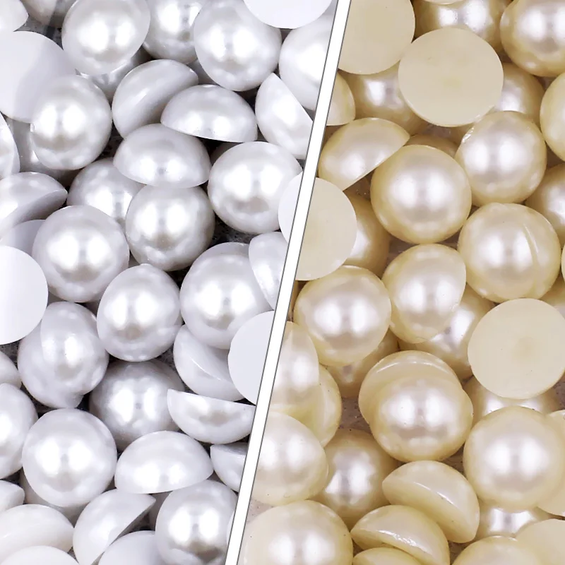 White Ivory Beige 2/3/4/6/8/10mm-25mm all sizes Imitation Pearl ABS Plastic Half Round Loose Bead For Nail Art DIY Craft Garment