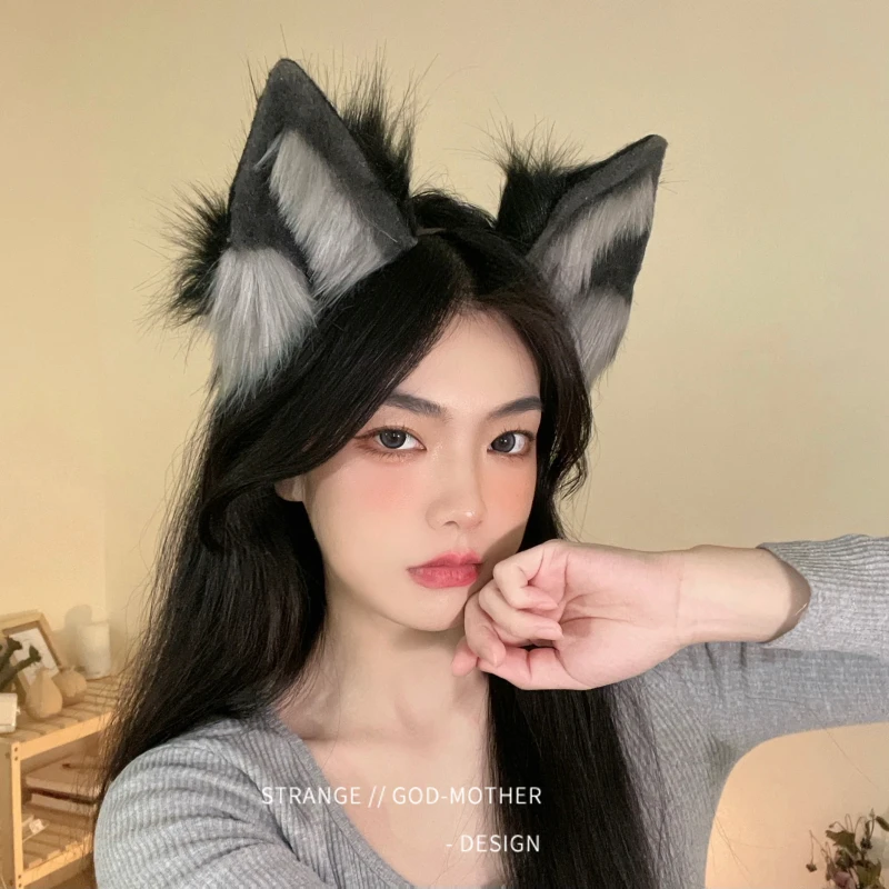 

New Furry Plush Foldable Wolf Cat Ears Headband Realistic Animal Fox Hair Hoop Lolita Anime Decor Ear Cosplay Kawaii Accessories