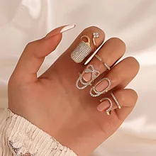 Fashion Gothic Metal Line Thin Nail Rings for Women Girl Daily Fingertip Protective Cover Fashion Jewelry Double Ring Adjustable 5