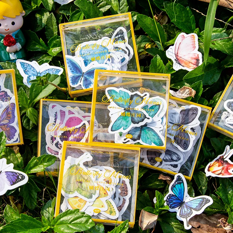 40Pcs Boxed Stickers Butterfly Manor Series Creative  Hand Account DIY Decorative Stickers Kawaii Stickers