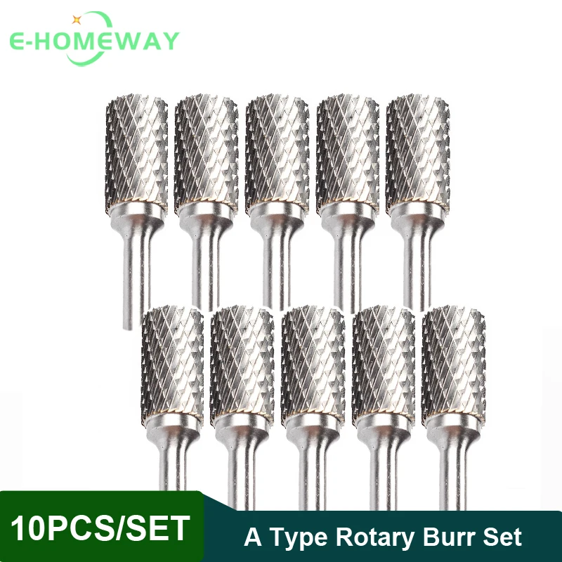 

10Pcs 3*3/4/5/6 Cylinder Type A Tungsten Carbide Rotary Files Set - Power Drill Bit Milling Burr Abrasive Tools Carving Craftman