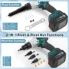 2-IN-1 Cordless Rivet Nut Gun Set (10-24 & 1/4 & 5/16 & 3/8), Portable Battery Powered Pop Rivet Insert Installation Tool Automa 2