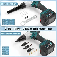 2-IN-1 Cordless Rivet Nut Gun Set (10-24 & 1/4 & 5/16 & 3/8), Portable Battery Powered Pop Rivet Insert Installation Tool Automa 2