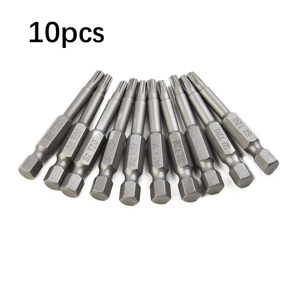 전기 스크루드라이버용 합금강 스크루드라이버 비트, 1/4 인치 육각 Torx 스크루드라이버 비트, 6.35mm 육각 핸들 T20, 50mm, 10 개