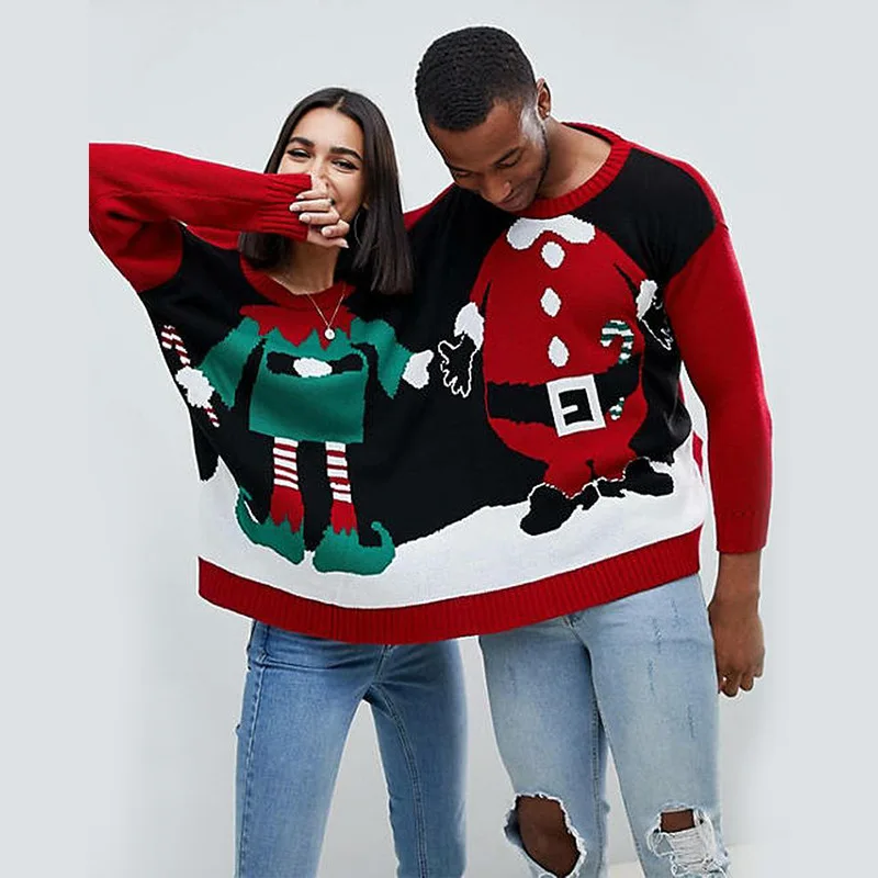 Jersey de punto de una pieza para parejas, Jersey holgado de talla grande para fiesta de Navidad, otoño invierno, nuevo _ - AliExpress